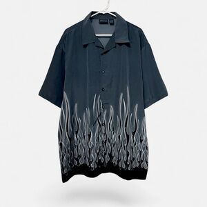 Vintage Y2K MT:2 Smoke Gray Flame Button Up Shirt XXL